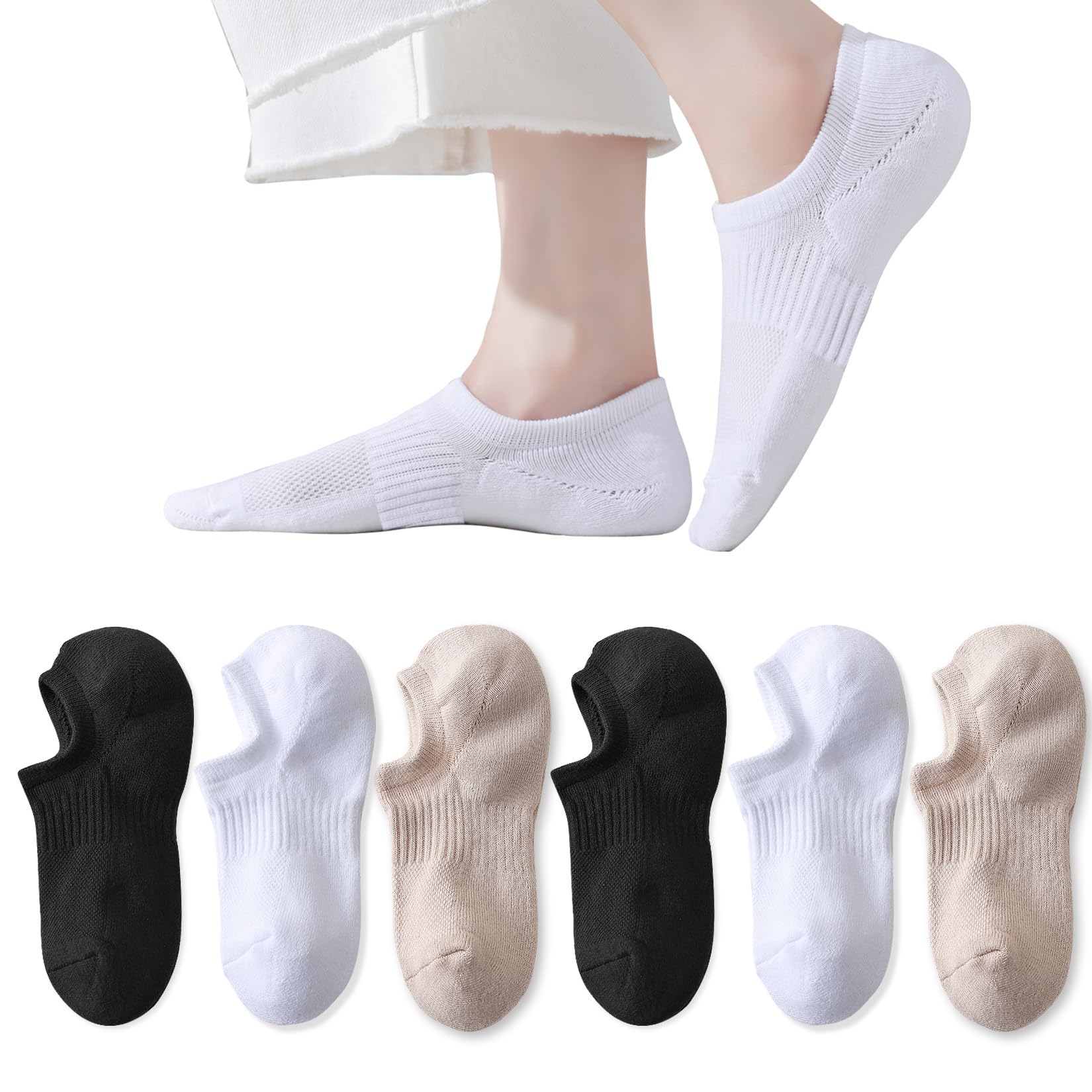 EPEIUS Thick No Show Socks for Women Athletic Ankle Socks Cushioned Running Low Cut Non Slip Footies 3/6 Pairs
