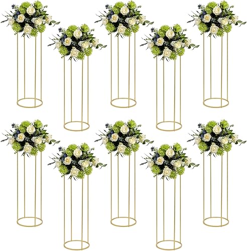 ATOLOMOTOR 10 centros de mesa de boda con columna de metal dorado, 39.4 pulgadas de alto, modernos soportes cilíndricos para flores, estante de