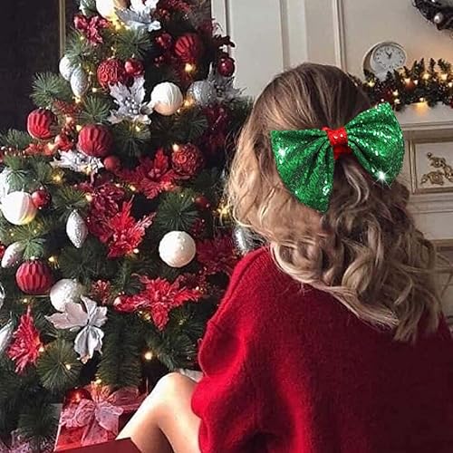 Miniatura 3 de CAKURE Coleteros de Navidad con lazo verde, lazos para el cabello, banda elástica de terciopelo rojo, lazo para el cabello, accesorios de Navidad