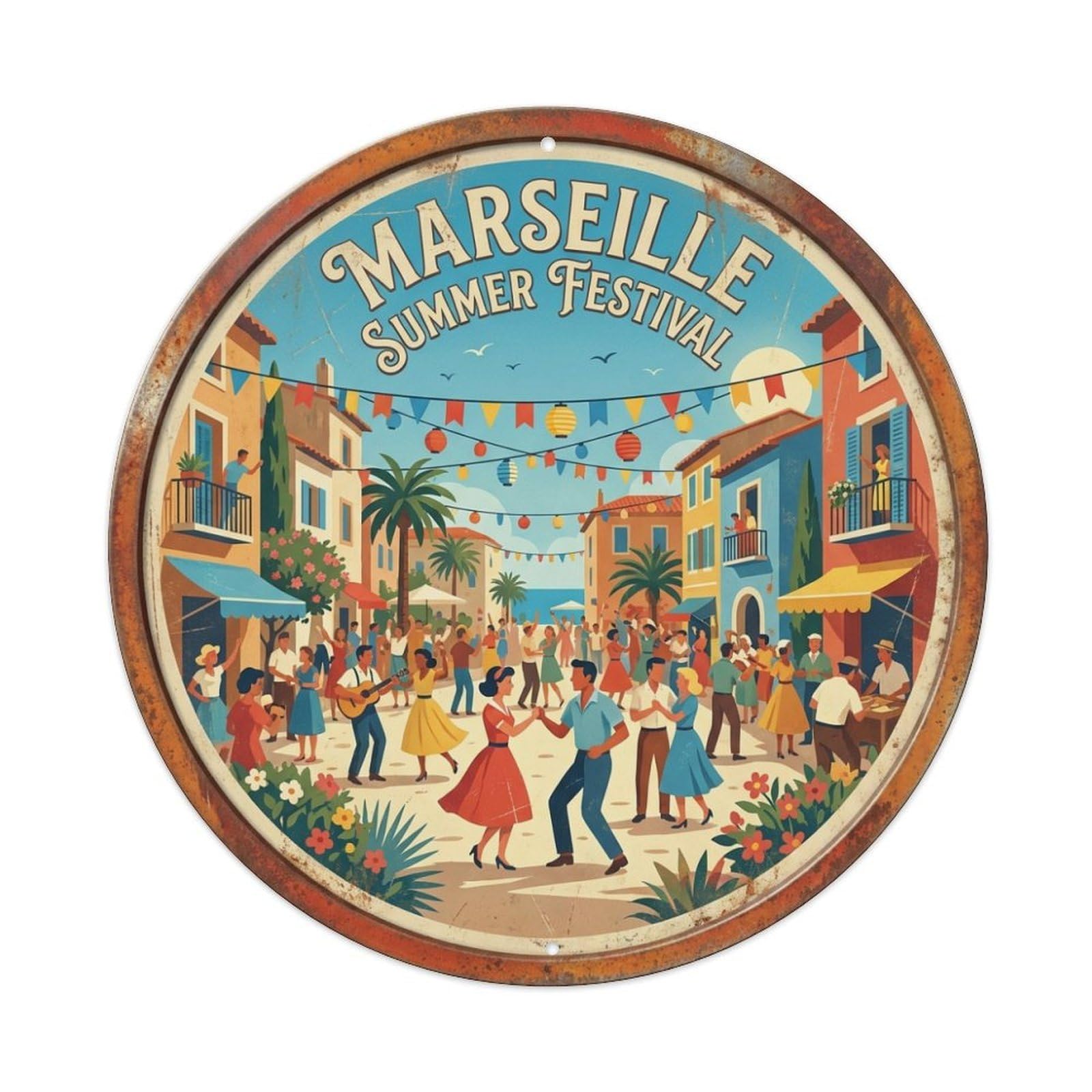Summer Festival Marseille Seaside Landscape Metal Tin Sign