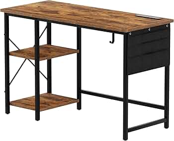 Amazon | VECELO パソコンデスク 幅110×奥行48×高さ74cm 棚付デスク