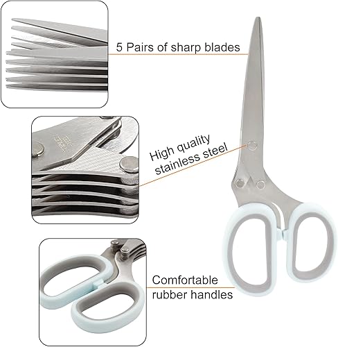 Miniatura 4 de Tijeras de ensalada con 5 cuchillas, tijeras de cocina azules para cortar verduras de carne, cortador, picador de ensalada y picadora (paquete de 6)