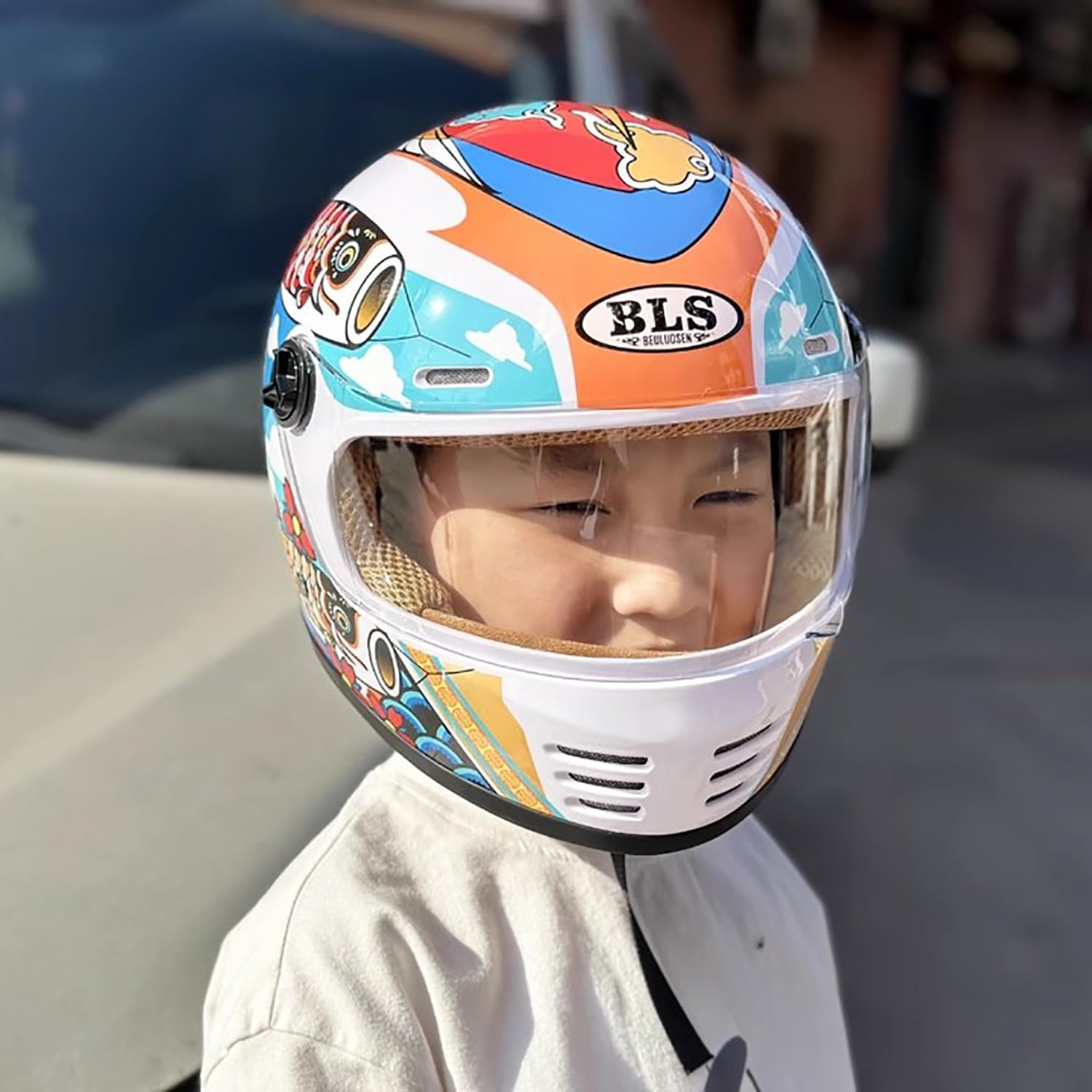 Casque Moto Enfant Casque intégral léger pour Enfants, adapté aux Enfants de 5 à 14 Ans pour draisienne Scooter, Fixation Rapide, 52-56 cm