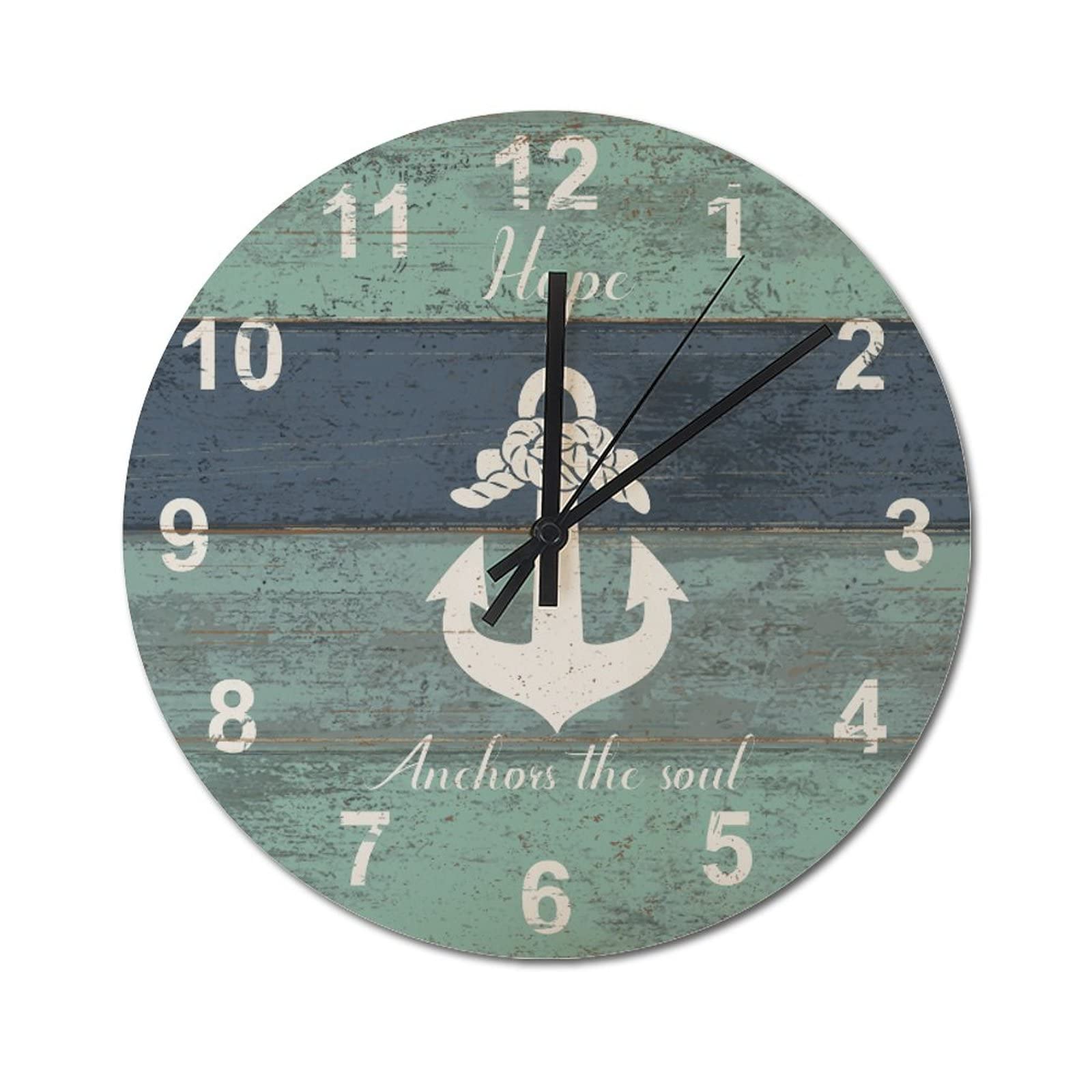 Horloge murale ronde marine Hope Anchor pendule en bois rustique pour salon et chambre