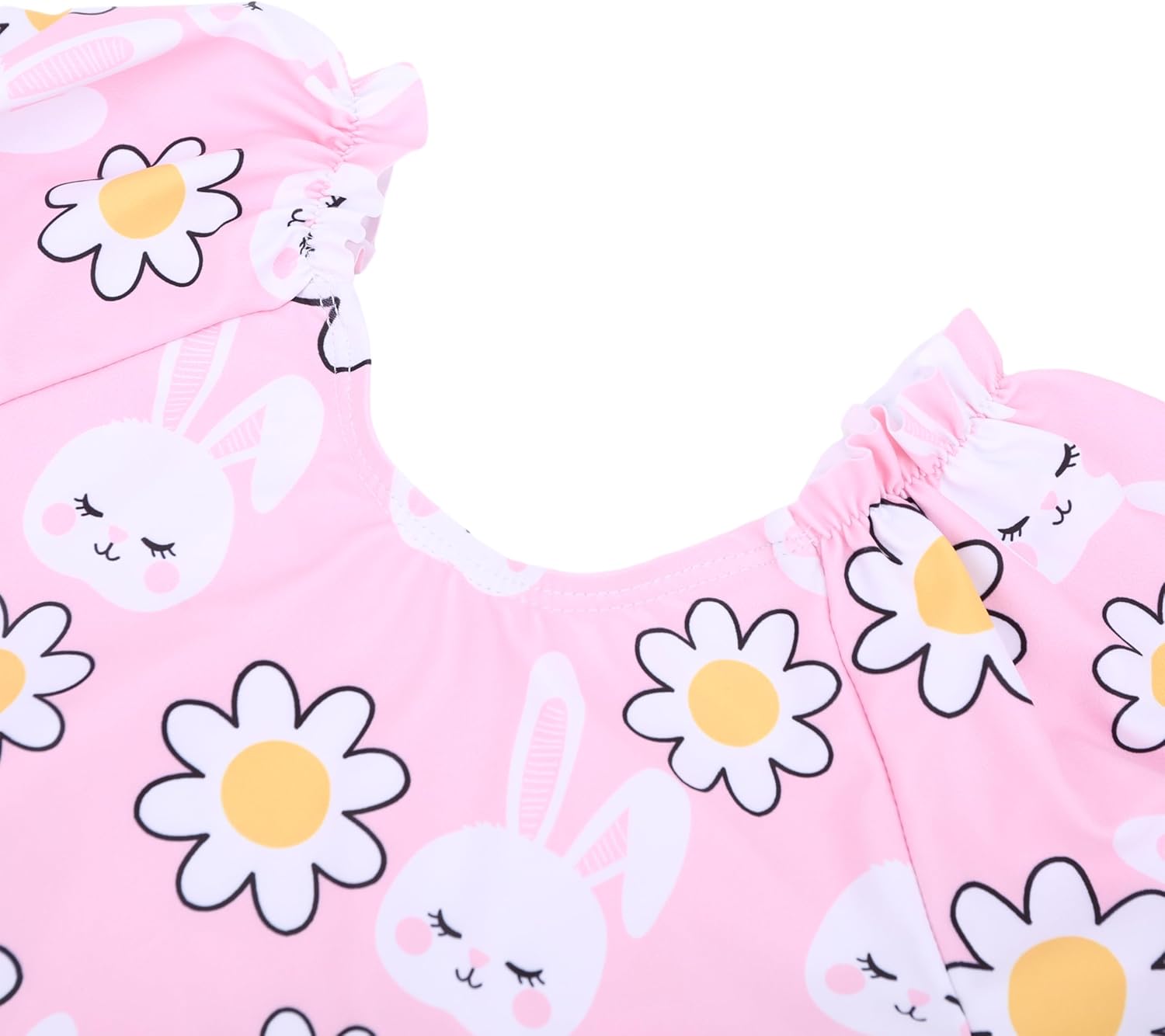LIZENS Girls' One-Piece Swimwear Adorable Bunny Rabbit Puff Sleeve Tropical Floral Girls Bathing Suit