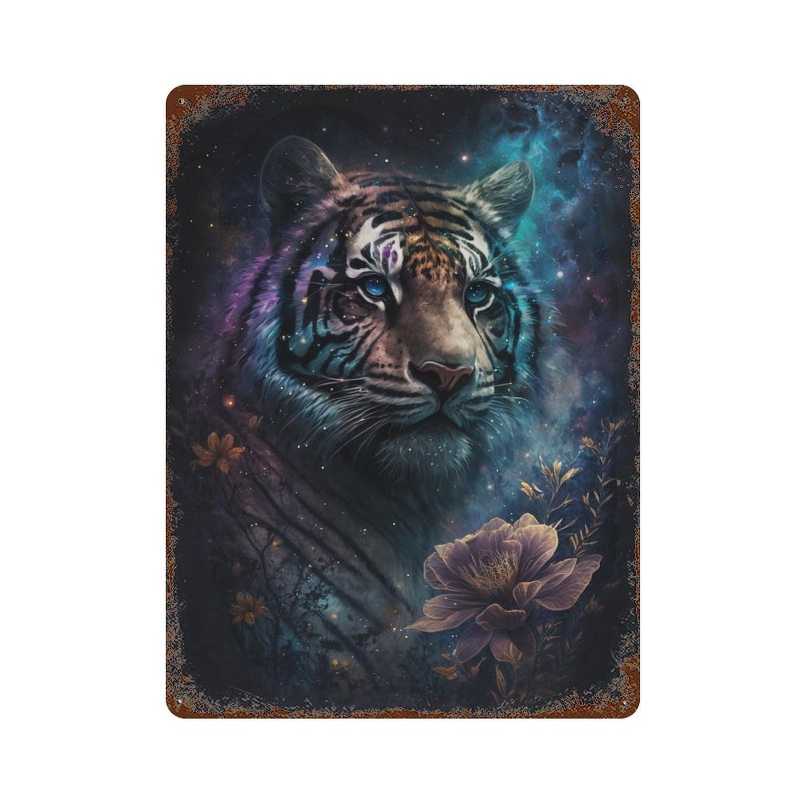 Retro Metal Sign with Galactic Tiger Portrait-4 Design 15.7"x11.8", for Pub, Kitchen And Man Cave Decor, Rustic Home Decor
