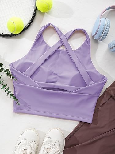 Miniatura 7 de Honlyps Criss Cross Workout Tops for Women Backless Strappy Sports Bra Longline Fitness Yoga Crop Tank Top with Bulit in Bra