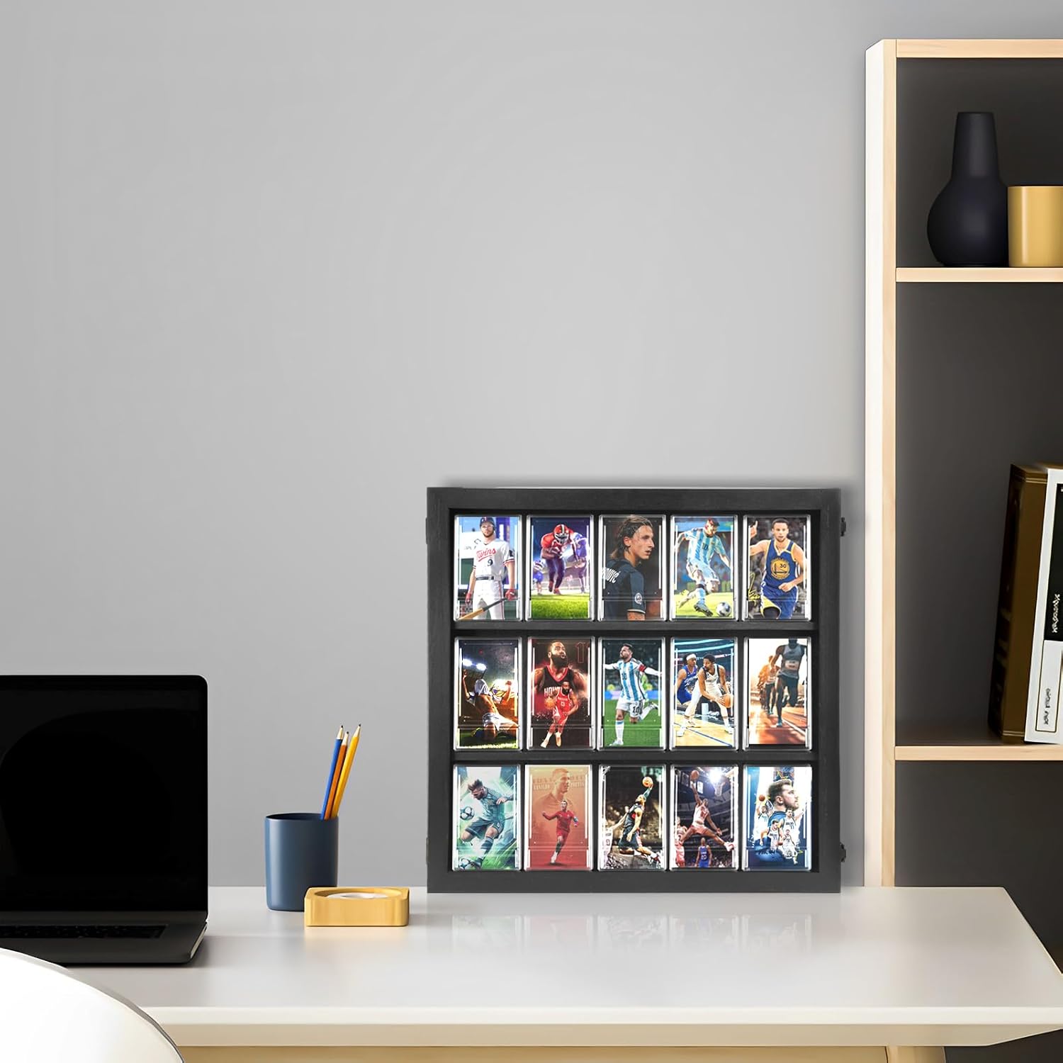 Sports Card Display Case with LED Light - PSA Graded, Football, Trading Wall Display - Adjustable Warm and Cold Lighting Settings