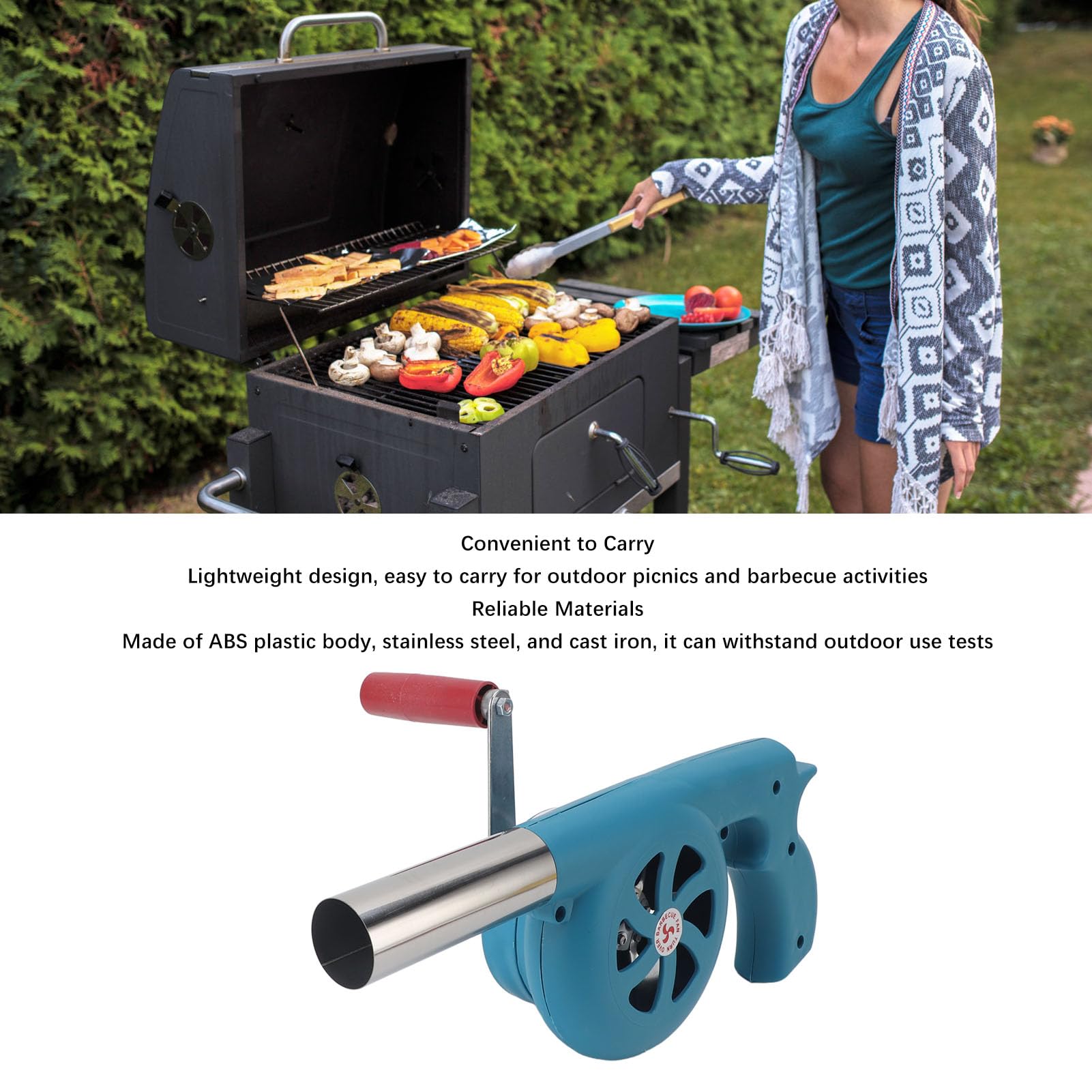 Fockety BBQ-Ventilator Tragbarer Handkurbel-Luftgebläse für Outdoor-Camping und Grillen