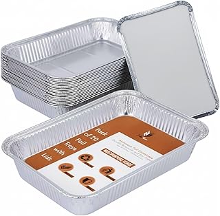 20 Pack Large Aluminium Foil Trays -(32 * 21 * 5.5cm)/2300ml Tin Foil Trays with Lids for Oven use, Food Storage,BBQ,Roasting and Baking