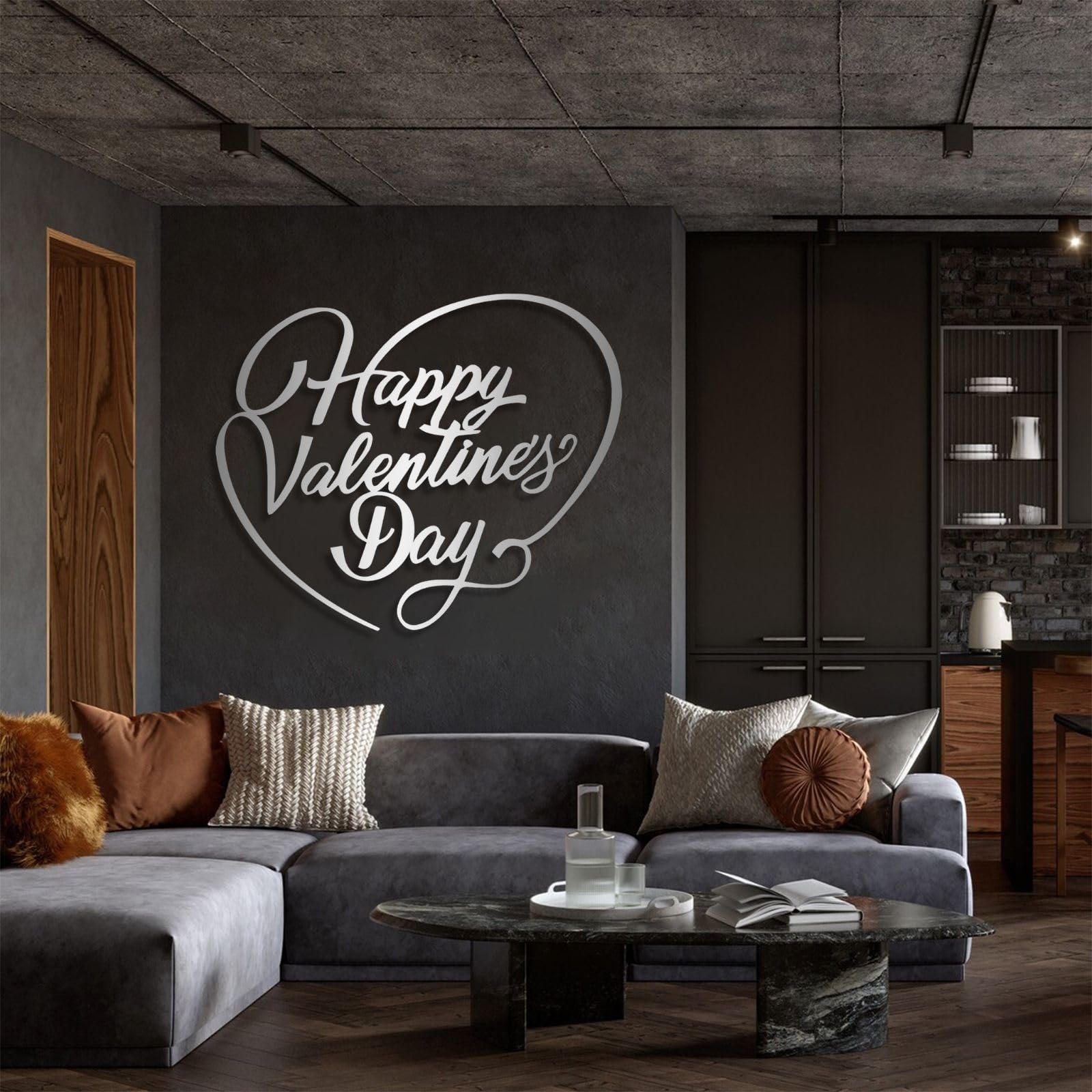 Decoración de Pared de Metal Arte de Pared Feliz Día de San Valentín Letras de San Valentín He He Pareja de San Valentín Regalos de San Valentín 24"X19" 60X49.5cm Negro