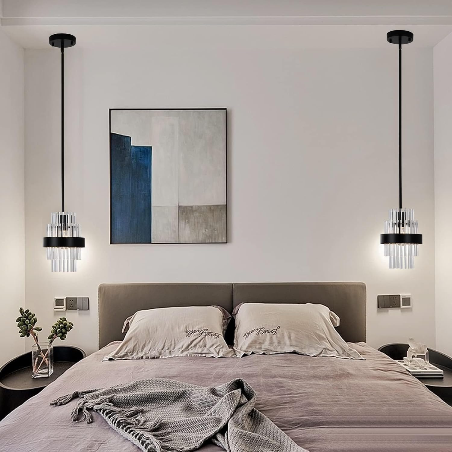 Moderne Hängelampe mit Batterie, 9 Farben dimmbar Pendelleuchte batteriebetrieben mit Fernbedienung, Glaslampenschirm Deckenlampe ohne Stromanschluss, ideale Lampe mit Batterie für Wohnräume.(Black)