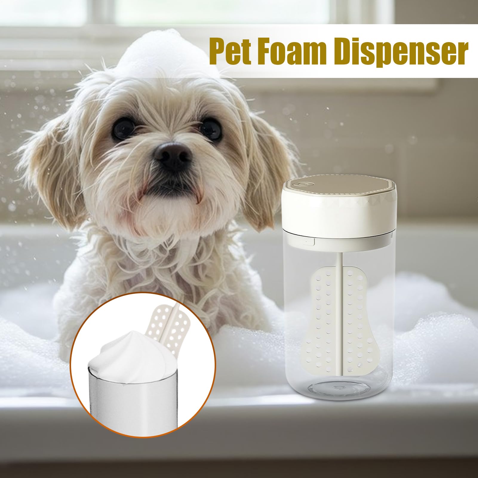 Dispenser elettrico di schiuma per animali domestici Doccia Sapone Maker 400 ml Macchina a bolle ricaricabile Miscelatore per shampoo a basso rumore per cane gatto Bagno Cucina Lavello Pulizia