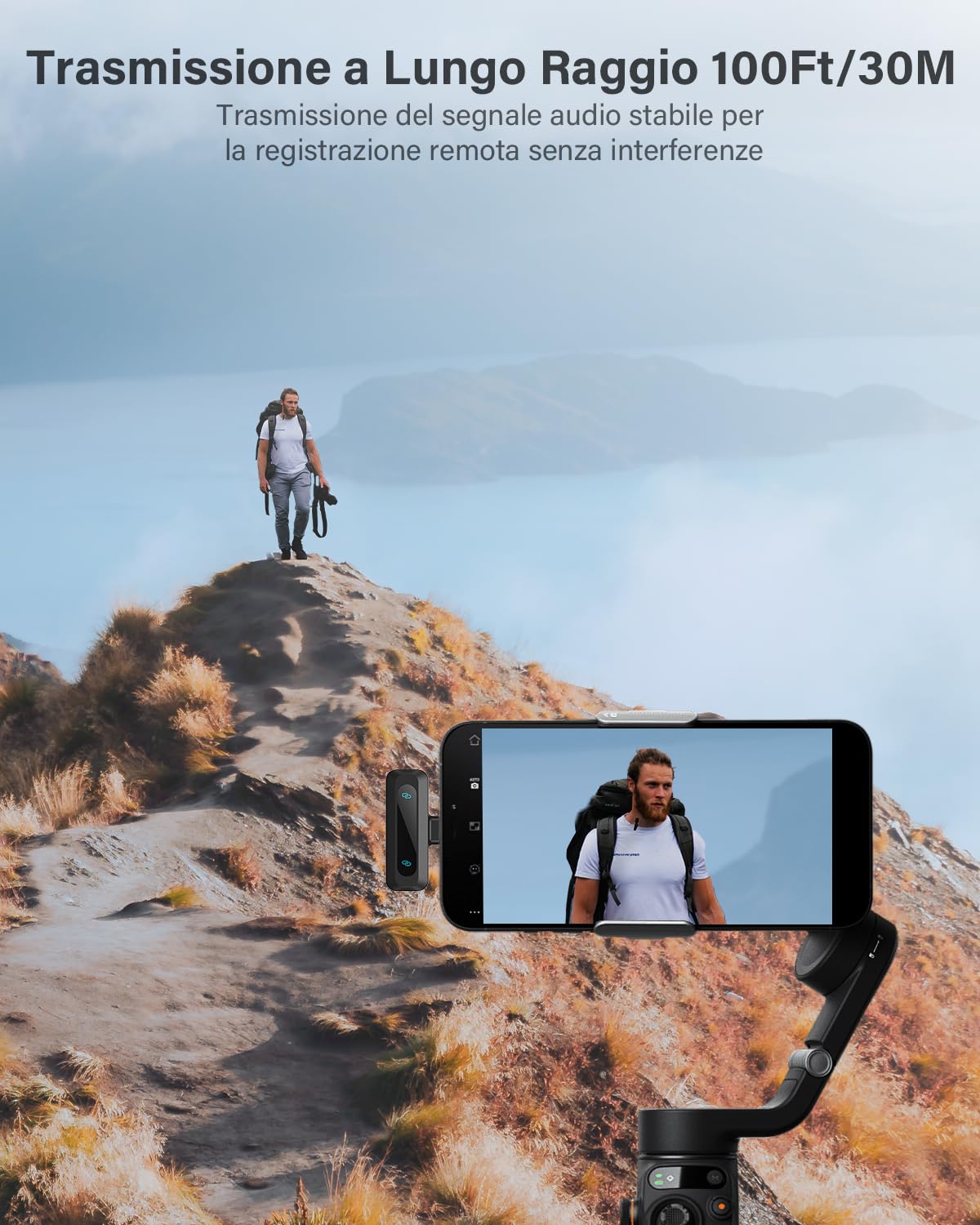 Microfono Lavalier Wireless per iPhone, iPad, Telefoni Android, Microfono Wireless con Riduzione del Rumore, Accoppiamento Automatico, Mute e Riverbero per Vlogging e Registrazione Video