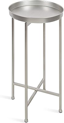 Kate and Laurel Celia Round Metal Foldable Accent Table with Tray Top, 14" x 14" x 25.75", Silver