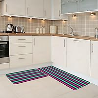 Vista 2 de Antifatigue Kitchen Mats for Floor 2 Piece - Retro Color Line Print Kitchen Rugs Washable, Non Slip Runner Rug Standing Mat for