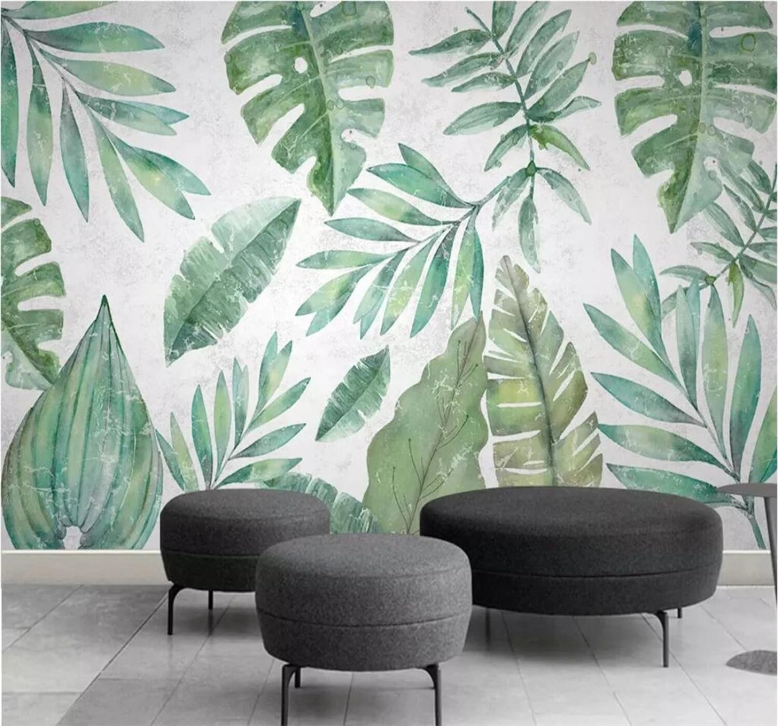 XLMING Fresh Hand Drawn Tropical Plants Banana Leaves 3D Wallpaper Luxury Silk Study Dining Feature Sofa Grey Bedroom Living Room Tv Decorative Wall-400cm×280cm
