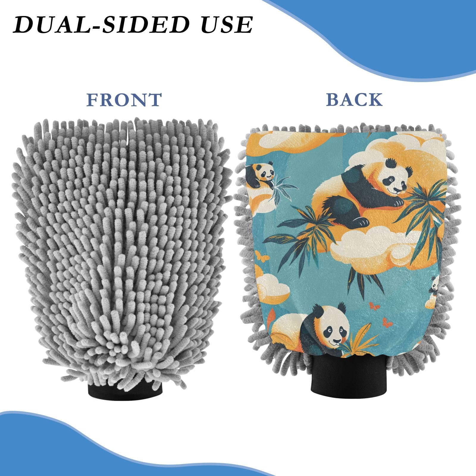 IOACIY Absorbent Microfiber Car Wash Drying Mitts, 2 Pack, Scratch-Free & Lint-Free, Rich Foam, Highly Absorbent, Double Sided, Wash Mitt Perfect for Car Washing, M, Panda (28)