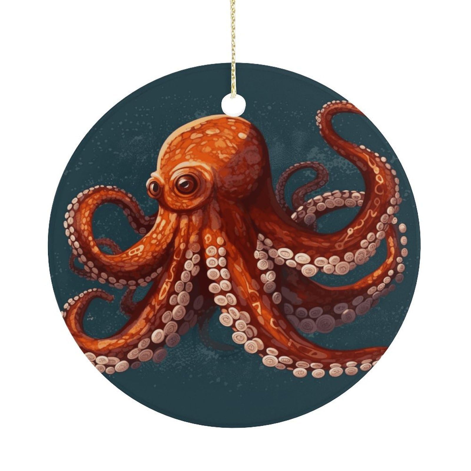 Animal Octopus Christmas Ornaments Colorful Round Ceramic Ornament Christmas Hanging Decor Christmas Tree Decorations Xmas Keepsake for Women Men Xmas Holiday Party