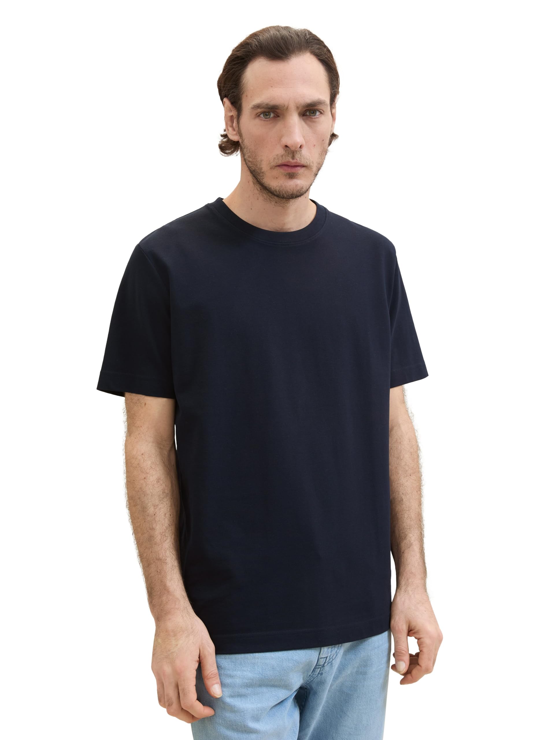 TOM TAILOR Herren Klassisches T-Shirt mit Piqué-Struktur, sky captain blue, XXL