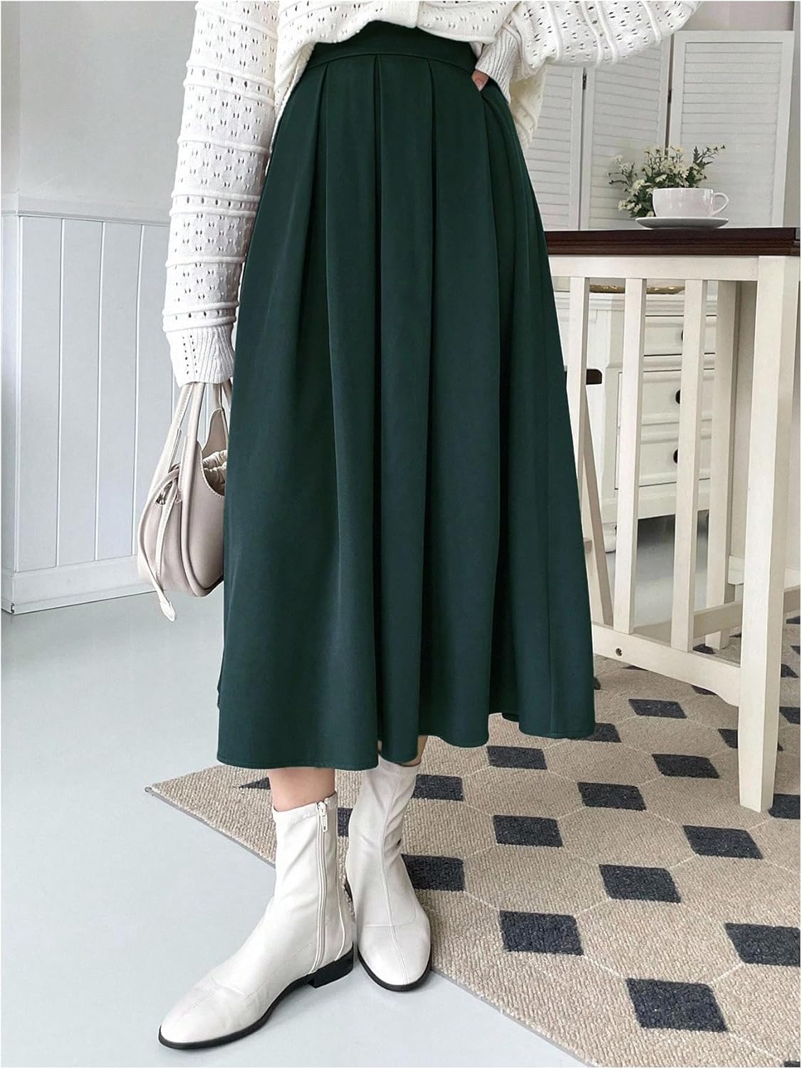 Floerns Women's Pleated Long Skirt High Waisted Fall Outfit Business Casual Maxi Skirt - Image 3