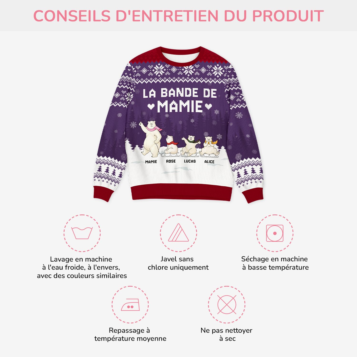 Cadeau Plus Pull Moche Personnalisé Prénom - La Bande à Mamie, Papy Ours - Pull Noel Famille, Pulls Moche de Noel, Pull de Noel Homme, Sweat Personnalisable, Sweats Famille Assorti