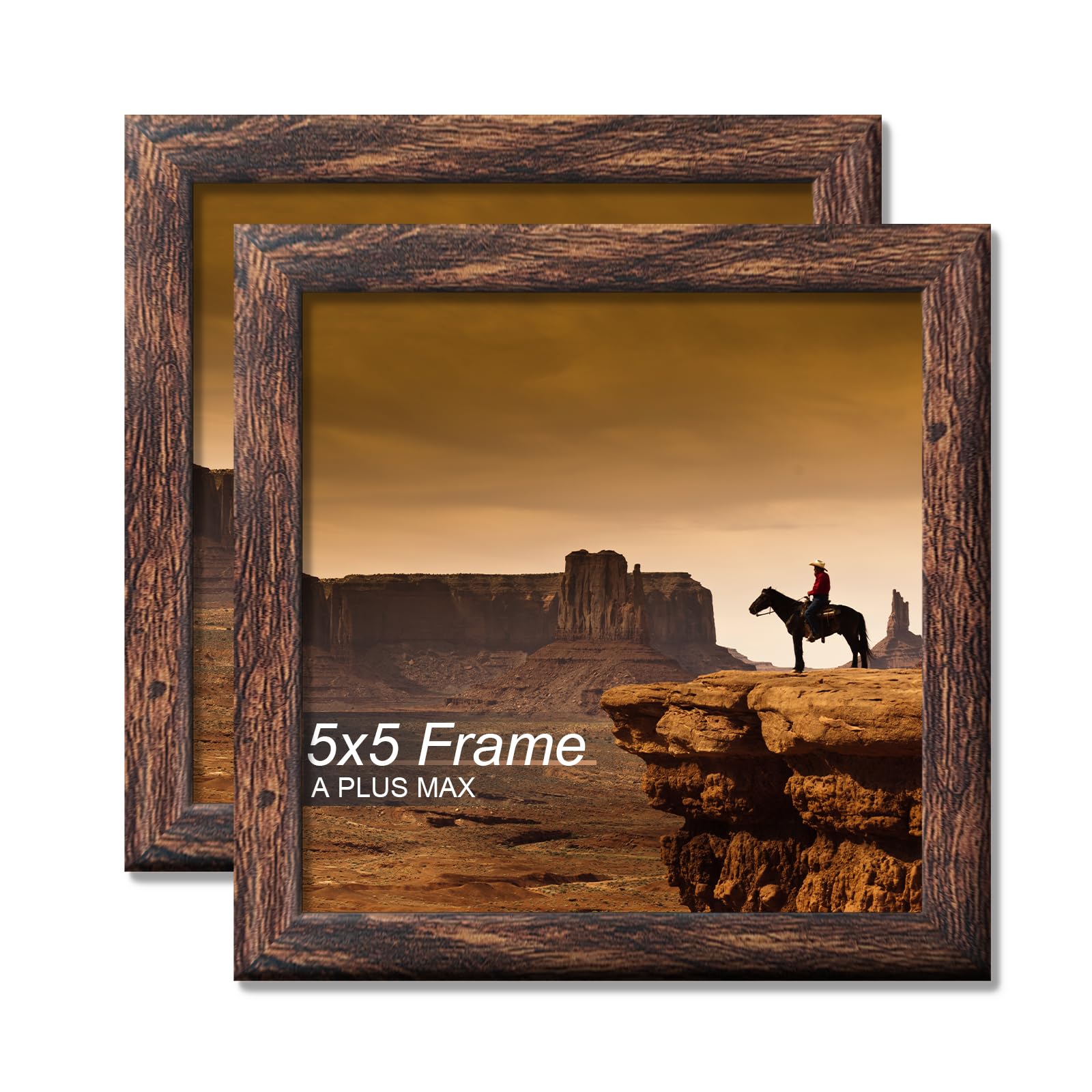 5x5 Picture Frame Set of 2 Brown Light Weight Tabletop and Wall Mount