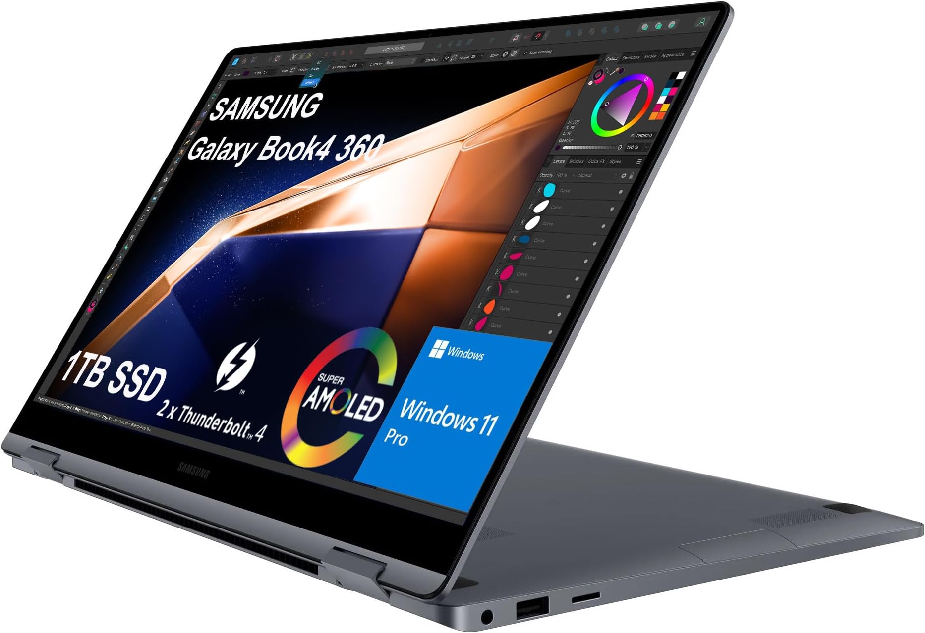 Samsung Galaxy Book4 360 2 in 1 Laptop (15.6" FHD AMOLED Touchscreen, Intel Core 5 120U, 16GB DDR5, 1TB SSD) AI PC for Designer, Fingerprint, Win11 Pro, NP750QGK (Renewed)