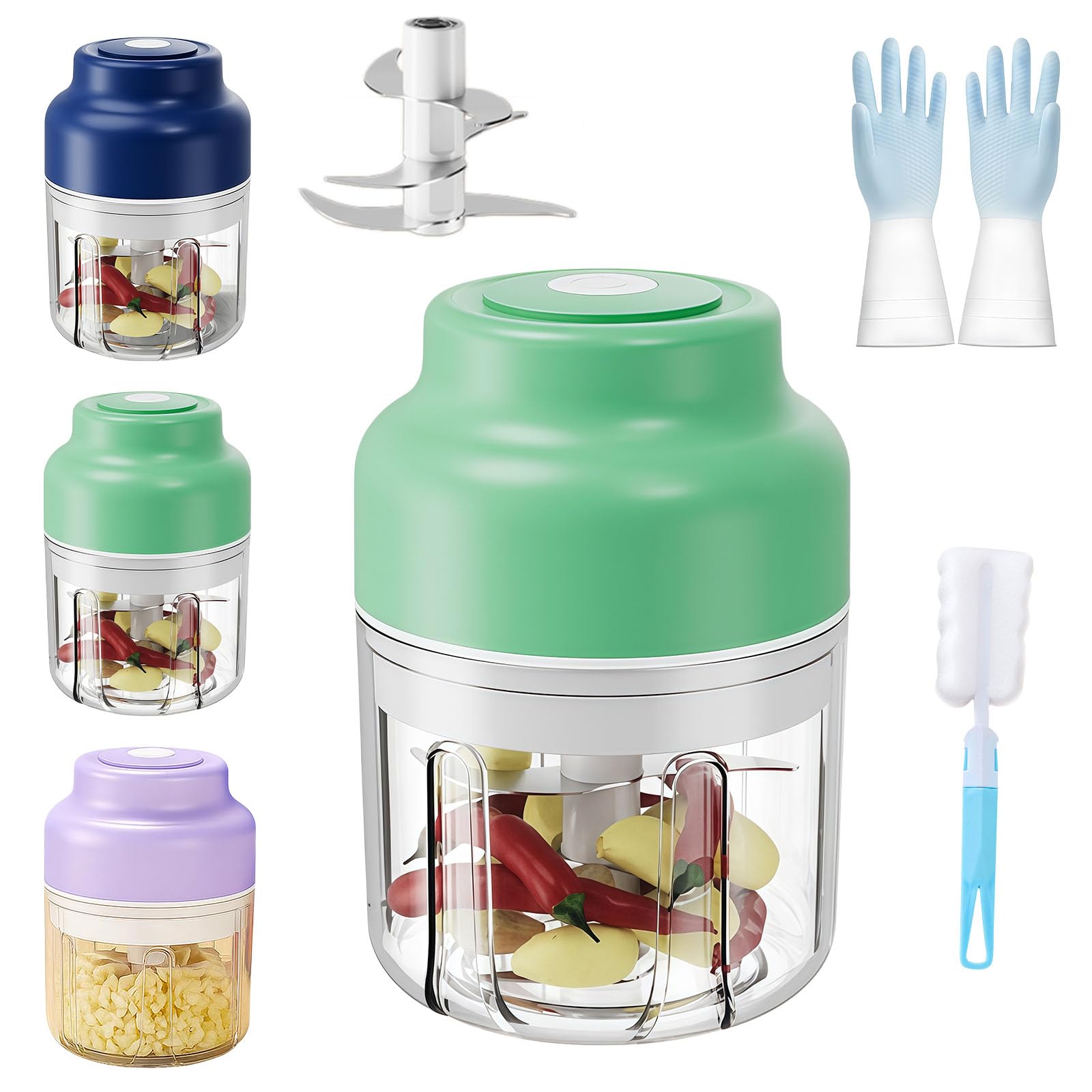 Trituradora de ajo eléctrica, portátil, inalámbrica, picadora de verduras recargable de 250 ml para frutos secos, jengibre, chile, cebolla, frutas y carne