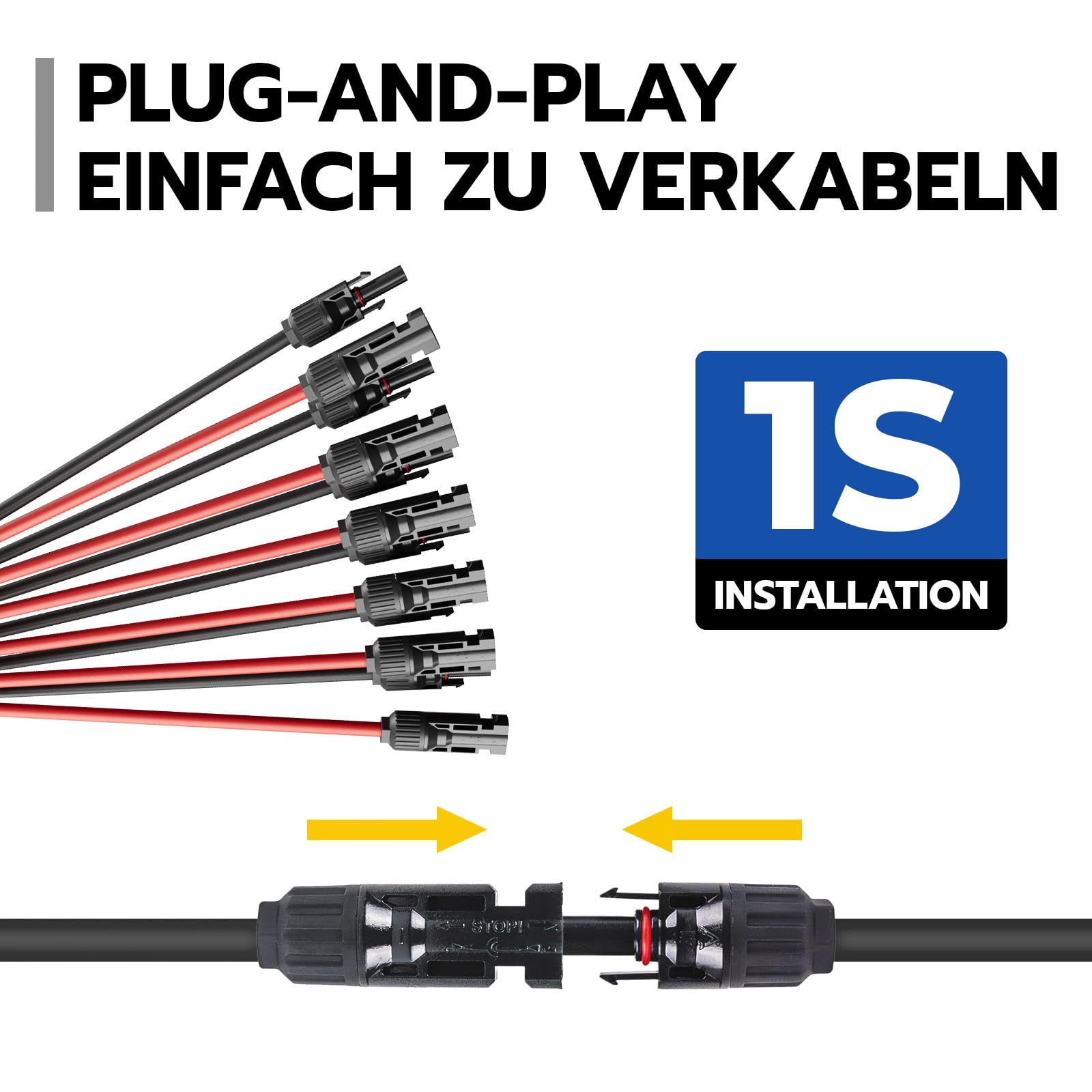 1 par de cables solares y distribuidores, 2 a 12 divisores de panel solar y conector Y, conector fotovoltaico de 30 A 1000 V, conector macho hembra MMF y FFM para instalación solar