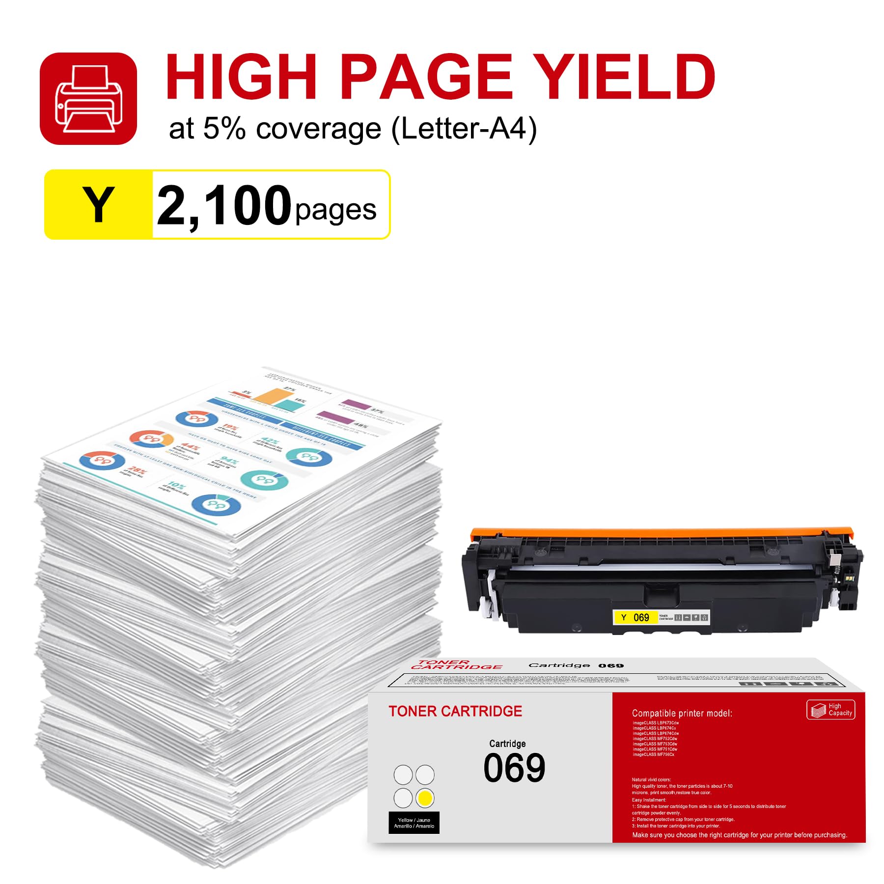 Amazon.com: 2 Pack 069 5091C001 Yellow Toner Cartridge 069