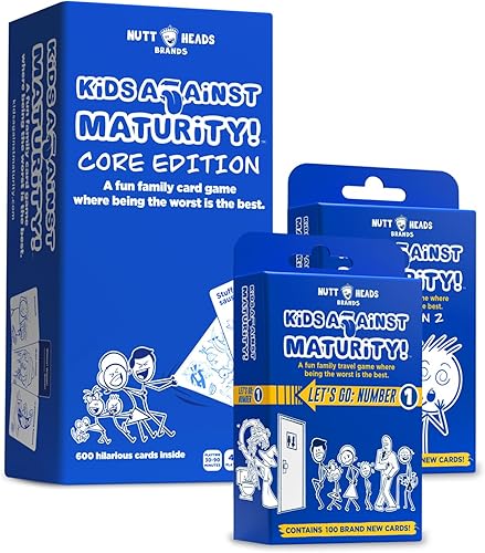 Kids Against Maturity: Juego de cartas para niños y familia, súper divertido y divertido para noche de juegos de fiesta familiar, paquete combinado