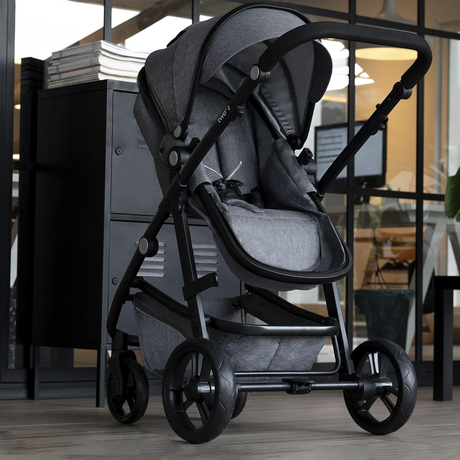 Asalvo TWO+ 2 Trío Convertible 3 en 1, Silla de Paseo, Carrito de bebé, Silla de Auto, Plegable, Compacto y Reclinable, Suspensión en las ruedas, Silla reversible, Amplio capazo, hasta 23 kg, Gris