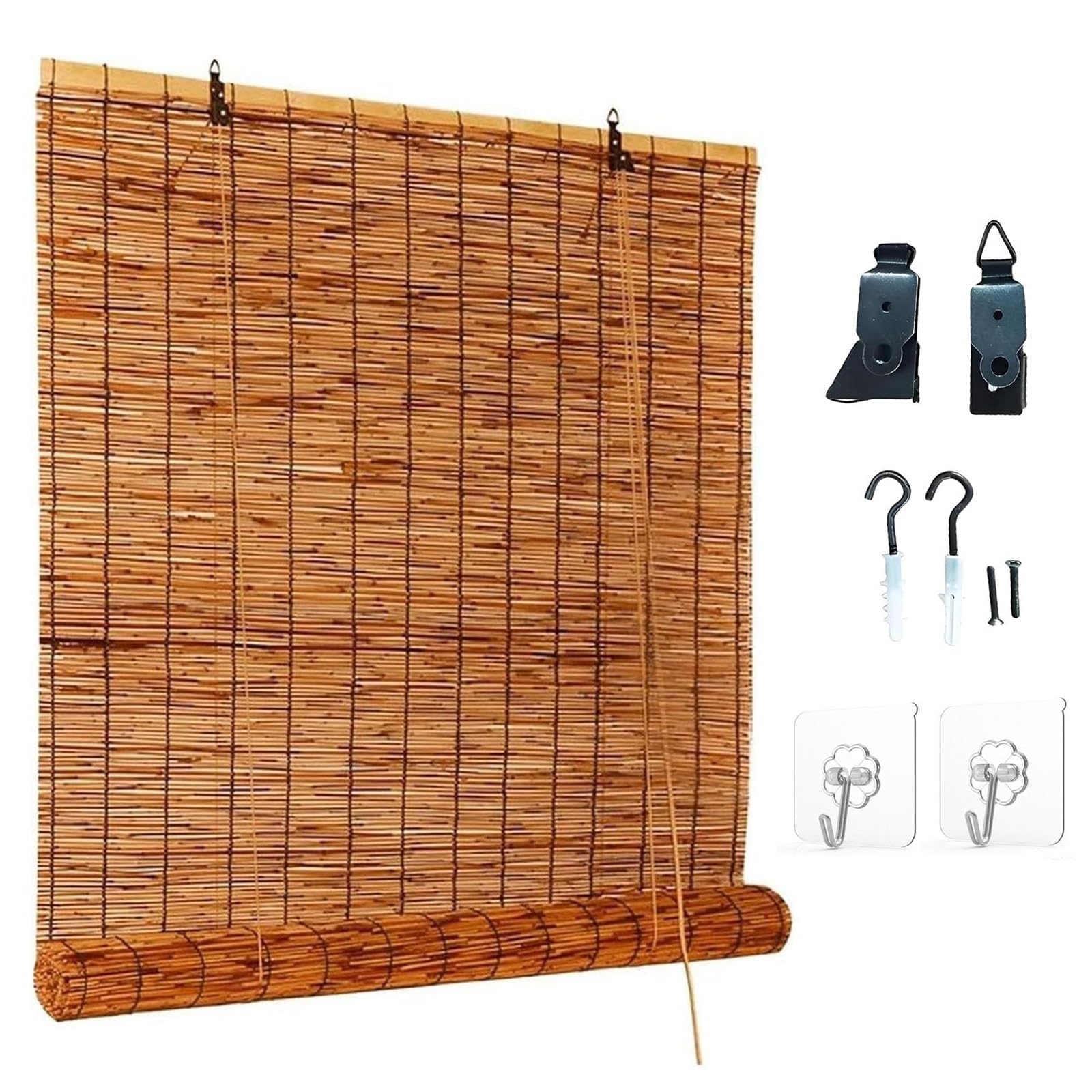 CMJYMX 50-150cm Blackout Roll Up Blinds, Bamboo Outdoor Roller Shade Suitable For Indoor And Outdoor Porches, Light Filtering Roller With Lifter(110x180CM/43x71IN(WxH))