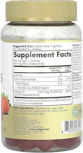 Miniatura 2 de Solgar Gomitas de vitamina D3 para adultos, 5,000 UI de ultra potencia, vitamina para el sistema inmunológico para mujeres y hombres, sabroso sabor