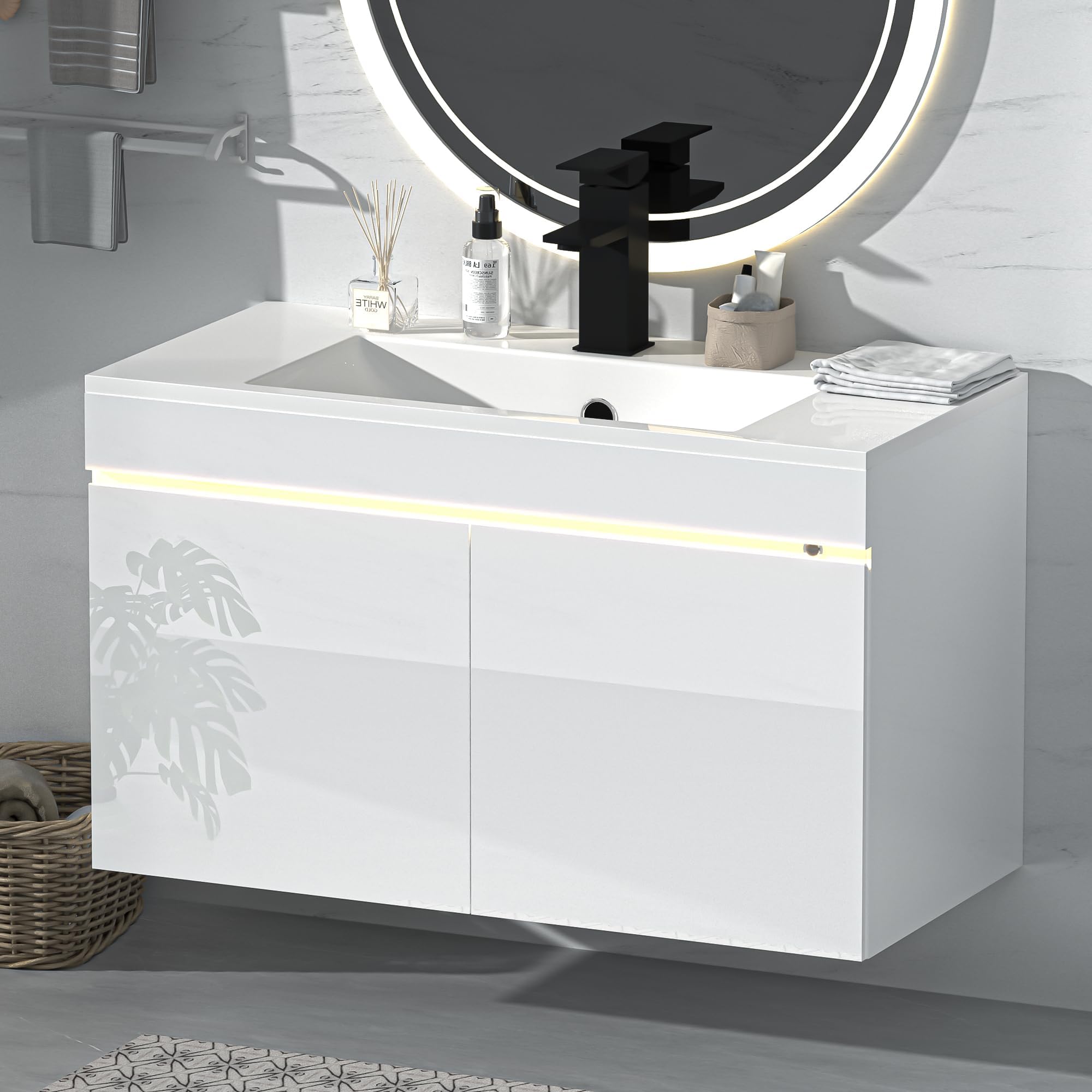 Amazon.com: AHB 30 inch Bathroom Vanity W/Sink Combo, High Gloss ...