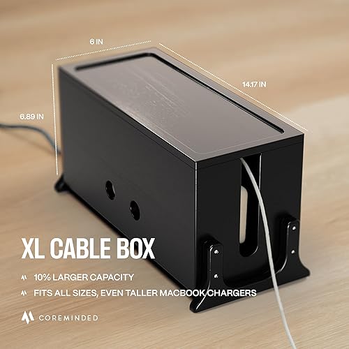 Miniatura 4 de Caja de organización de cables extra grande, caja oculta de cables de madera y organizador para regleta de alimentación, cables de TV y