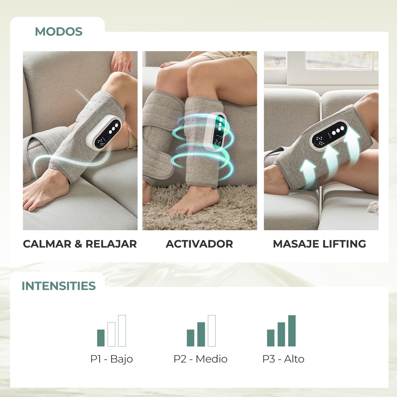 HubiCare - Masajeador de pantorrilla con calefacción por compresión de aire y calor, 3 modos de masaje, 3 niveles de intensidad, inalámbrico, recargable por USB-C, batería de 2000 mAh, apagado