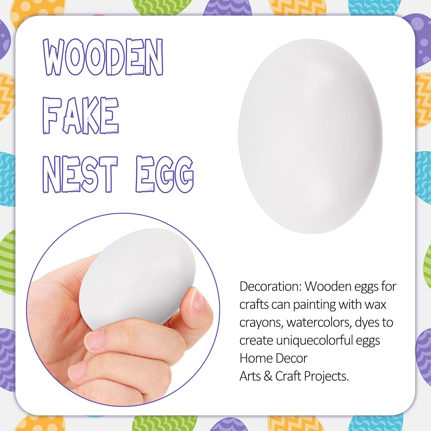 YunKo 6Pcs White Wooden Easter Eggs Fake Wooden Easter Eggs for Crafts Home Decor Great for DIY Decorations