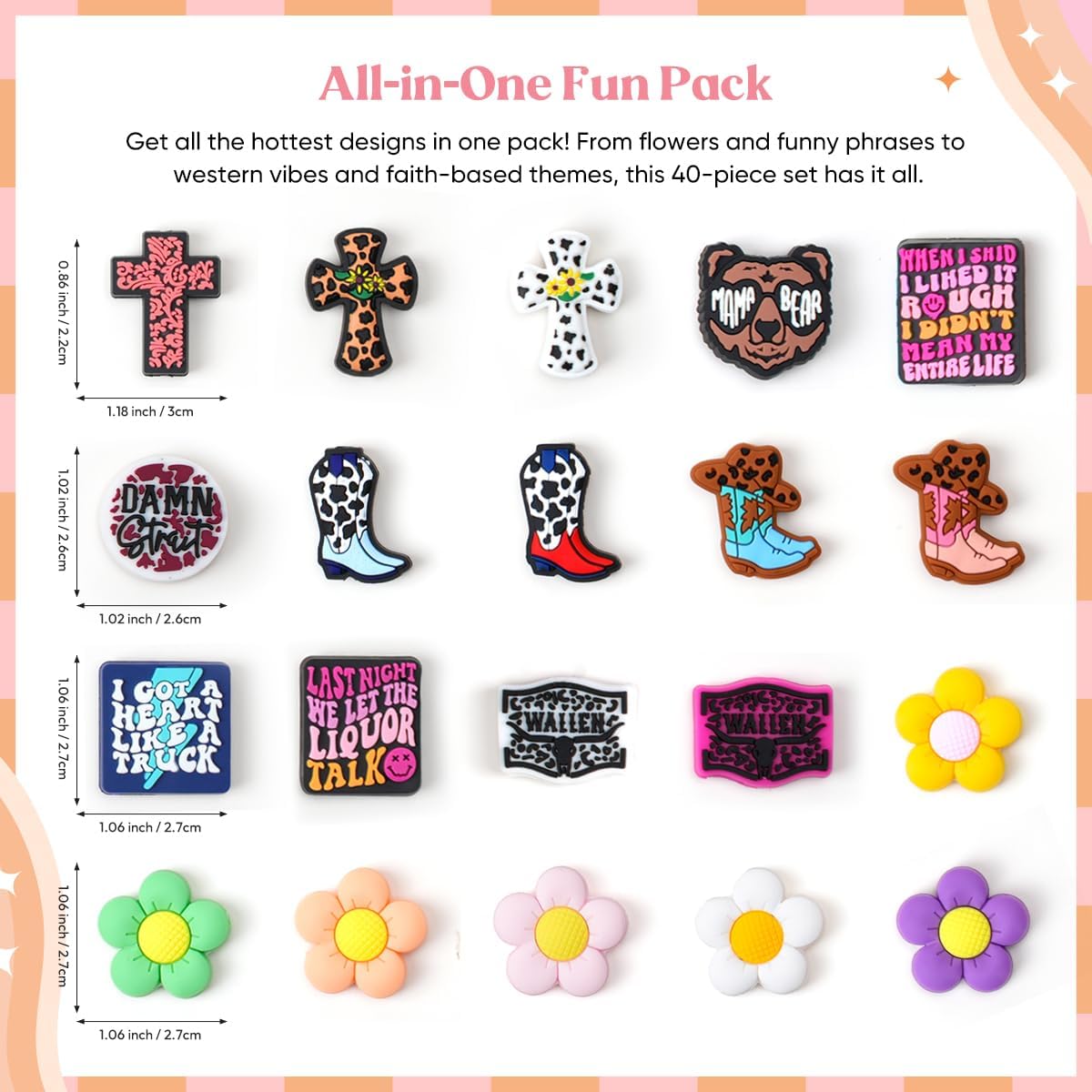 Kaciola 40PCS Silicone Focal Beads for Pens, Flower Butterfly Faith Funny Words & Western Cow Theme Bulk Shaped Silicone Beads for Keychain Making, Funny Beadable Pens for DIY Crafts - Image 3