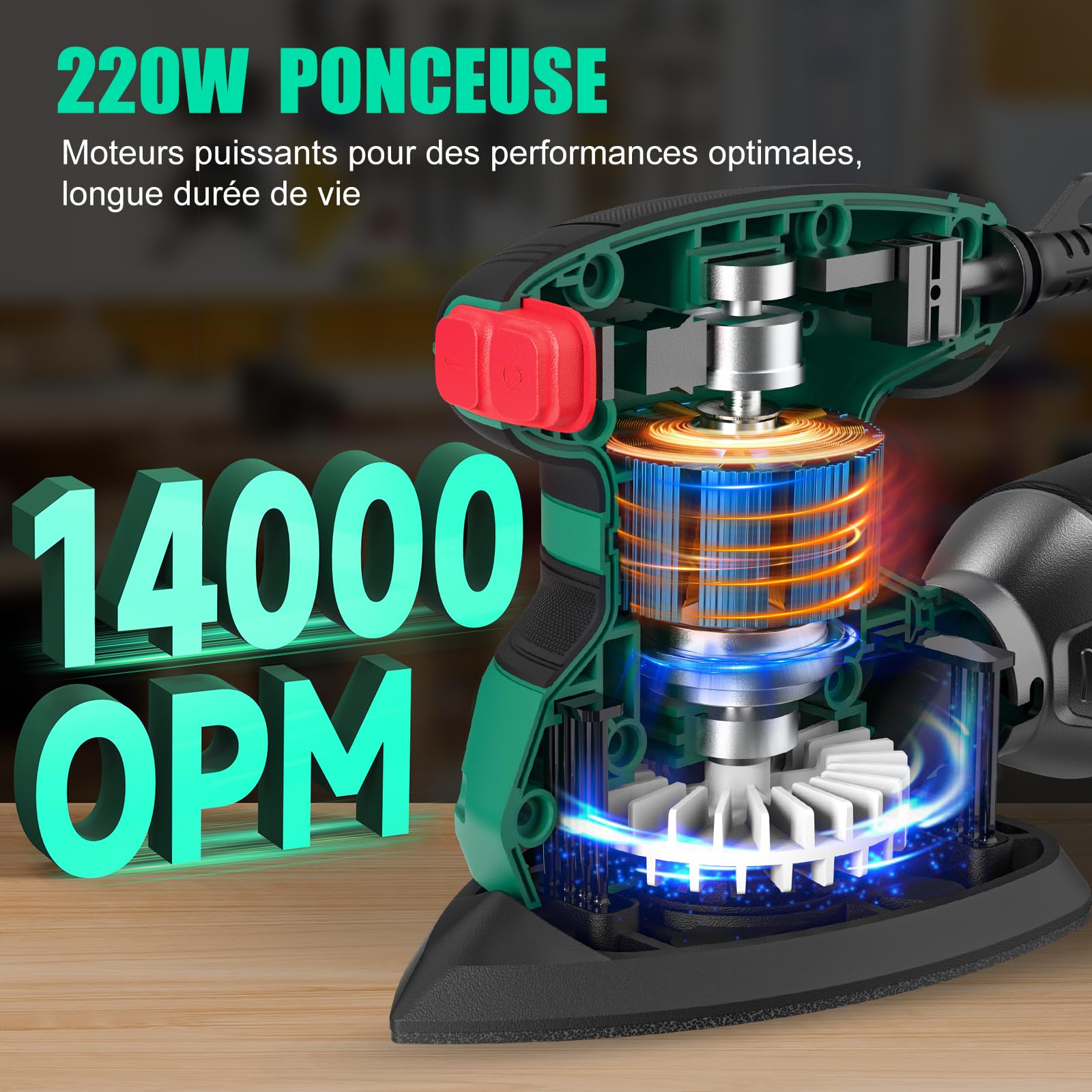 SORAKO Ponceuse Electrique, 220W 14000 OPM Ponceuse Triangulaire Avec Sac à Poussière Et 16 Feuilles De Papier De Verre,IdéAl Pour Poncer Les Surfaces En Bois Et En Acier Dans Les Espaces Restreints