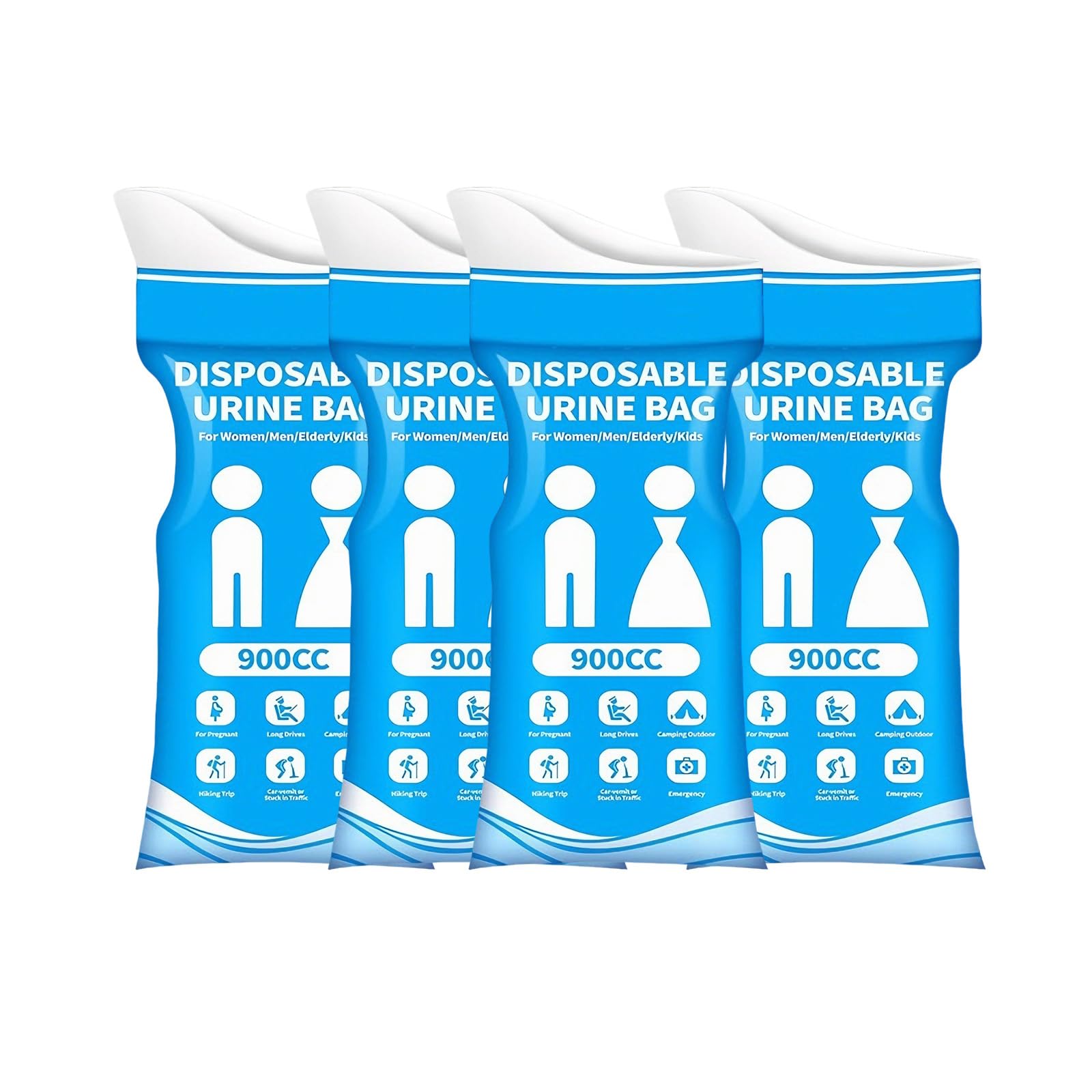 4 Pack Disposable Urine Bags for Travel - Emergency Travel Urinal, 900ML Leak-Proof Pee Bags for Men &amp; Women with Absorbent Paper, Portable Toilet Bags for Car &amp; Outdoor