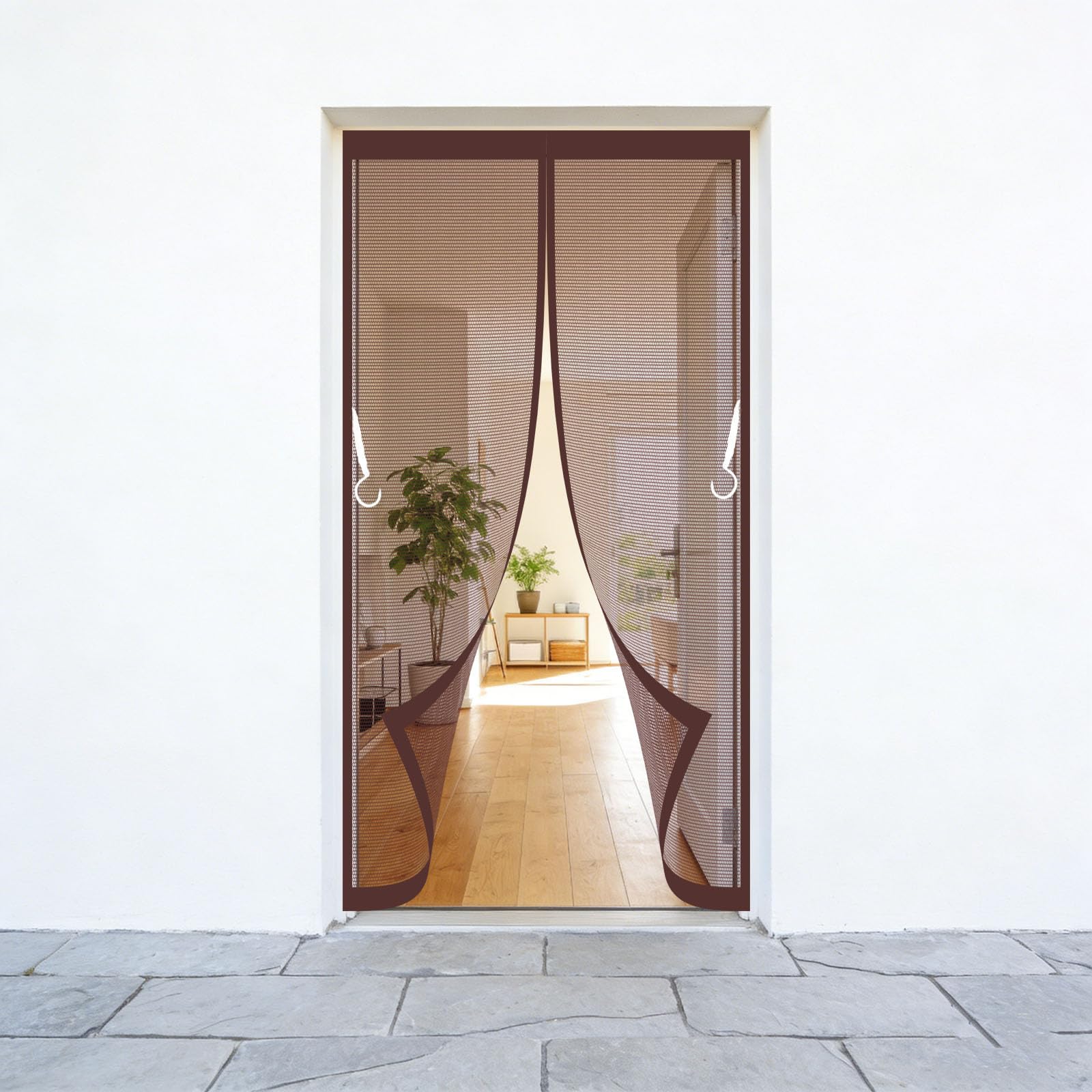 Moustiquaire magnétique pour porte 145x330 cm en maille ultra fine marron