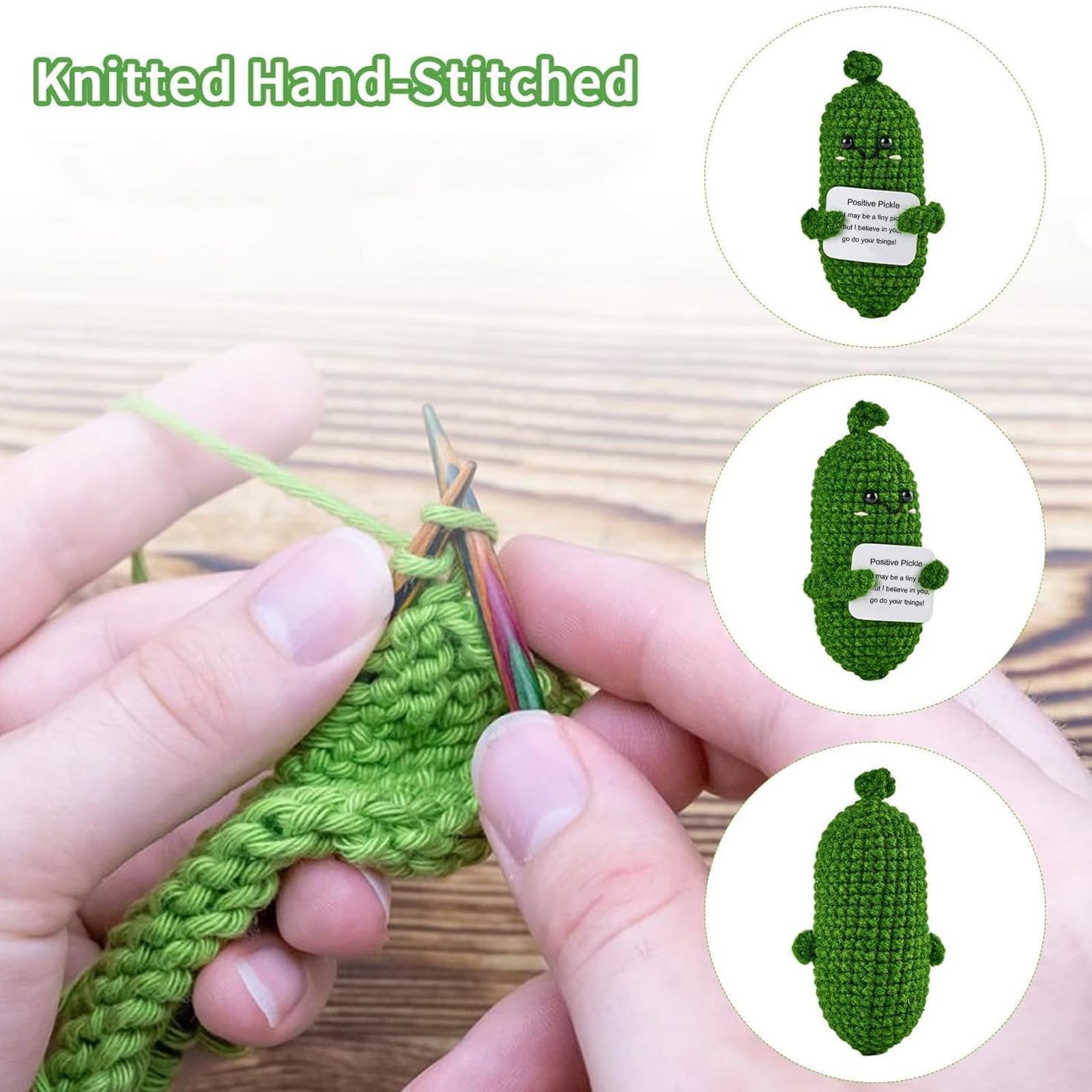 2pcs Emotional Support Pickle, Positive Pickle, Emotional Support Gift, Emotional Support Plush, Positivity Gifts, Emotional Support, Positive Crochet Gift, for Kids, Adults, Pocket Doll - Image 3