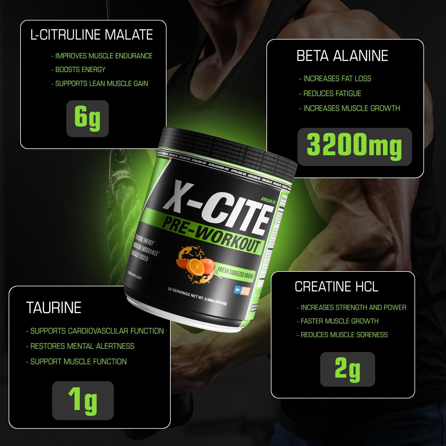 X-CITE Pre-Workout by ATHLEAN-X – Enhanced Formula with Beta-Alanine, Creatine & Caffeine for Energy, Endurance, Focus & Muscle Pump, NSF Certified for Sports (22 Servings, Fresh Squeezed Orange) X-CITE Pre-Workout by ATHLEAN-X – Enhanced Formula with Beta-Alanine, Creatine & Caffeine for Energy, Endurance, Focus & Muscle Pump, NSF Certified for Sports (22 Servings, Fresh Squeezed Orange)
