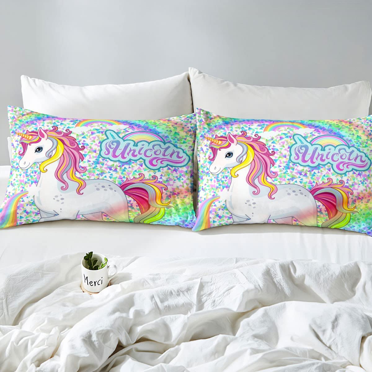 Set Biancheria Letto Unicorno Arcobaleno 2 Pezzi - Microfibra Ultra Morbida, Design 3D Carino, Per Bambini E Adulti