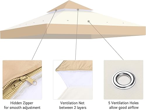 Miniatura 3 de Yescom Gazebo de 2 niveles de 8 x 8 pies de repuesto UV30+ para marcos de cenador de doble nivel, cubierta de toldo de patio al aire libre, fiesta,