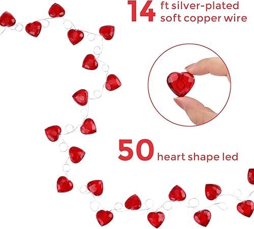 Miniatura 5 de Paquete de 2 decoraciones para el día de San Valentín, total de 100 LED, 8 modos de funcionamiento con pilas, con temporizador, corte de diamante,