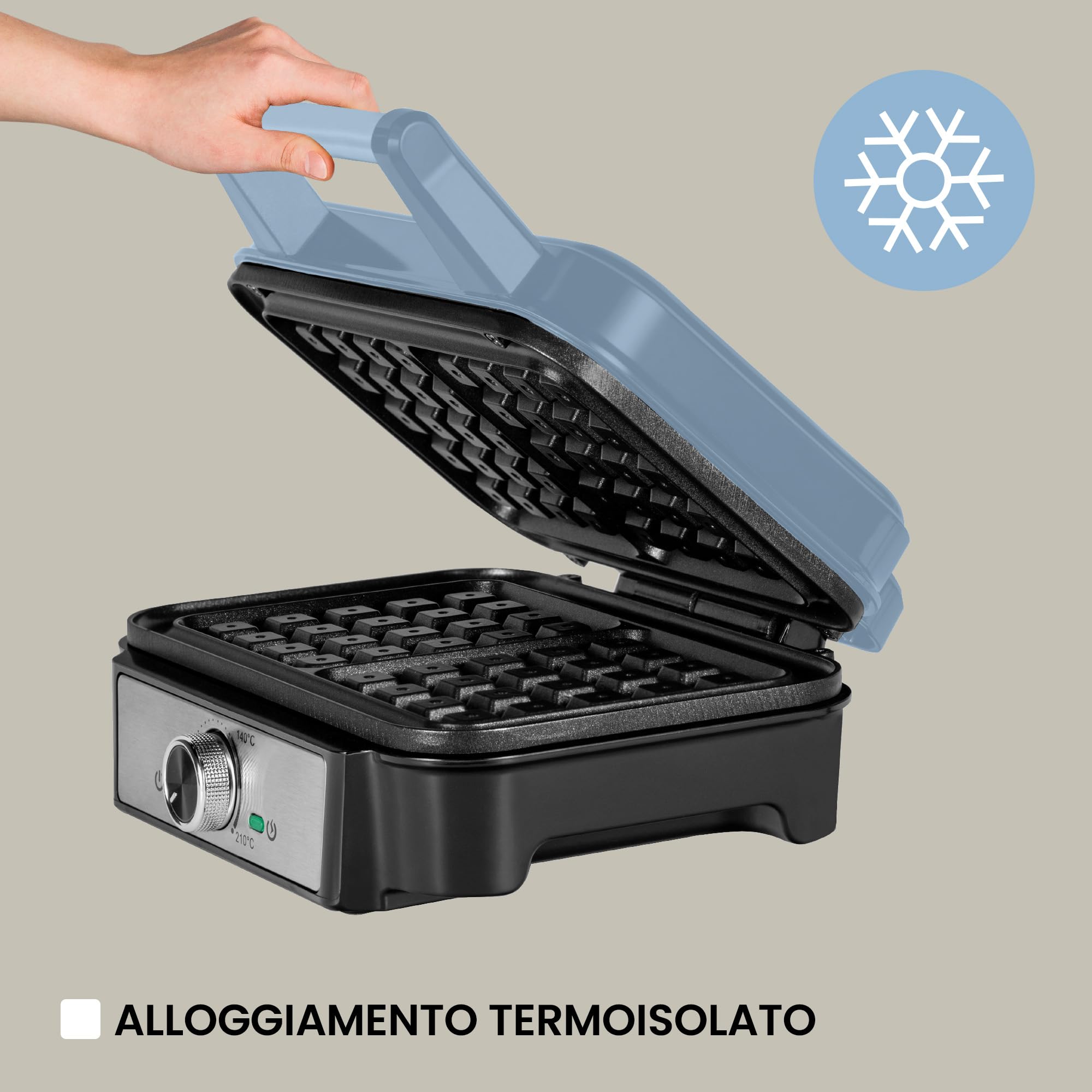 ZEEGMA GOFREE CHEF Macchina per Waffel Potenza Elevata 1200 W Per Waffel belgi, Doppio Rivestimento Antiaderente, Regolazione Temperatura, Spia Pronto all'Uso, Waffel Spessi Piastre profonde