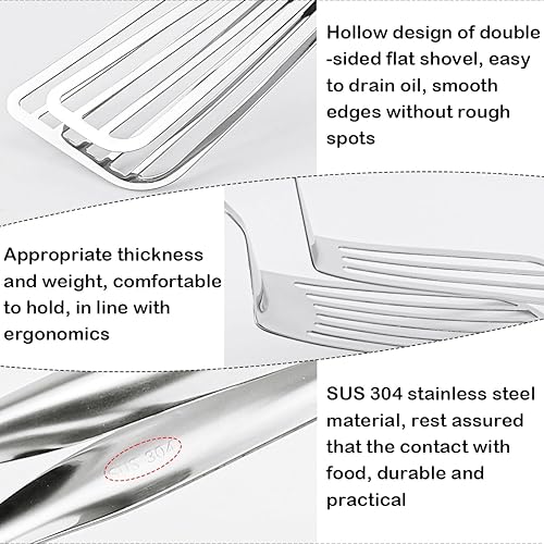 Miniatura 3 de DOERDO - Espátula de pescado, abrazadera de barbacoa de acero inoxidable, multiusos, pinza para pizza, espátula doble, utensilios de cocina para